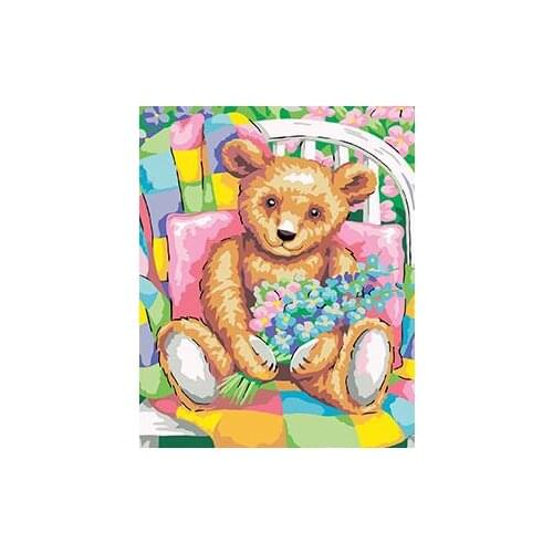 MaHuaf-W857 Bear with flowers on chair coloring by numbers on canvas hand painted cuadros picture painting for wall decor
