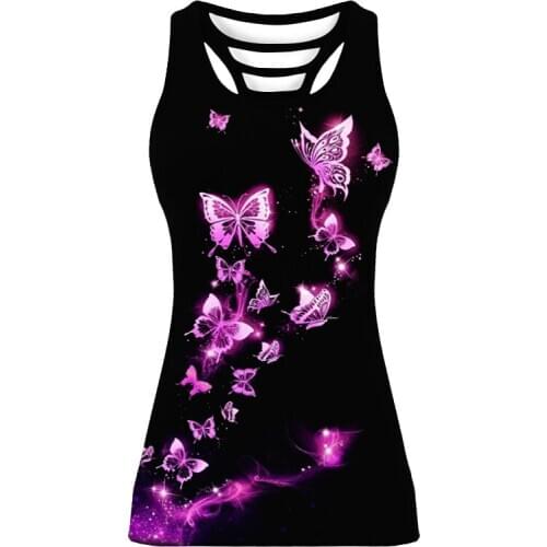 Y2K Tank Top Women Harajuku Plus Size Clothing Hollow Out Backless Sleeveless Vest T Shirt Butterfly Printing Summer Spring