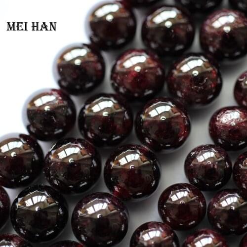 Meihan Free shipping (1 strand) natural 11-12mm red garnet smooth loose beads charm gemstone for jewelry making design