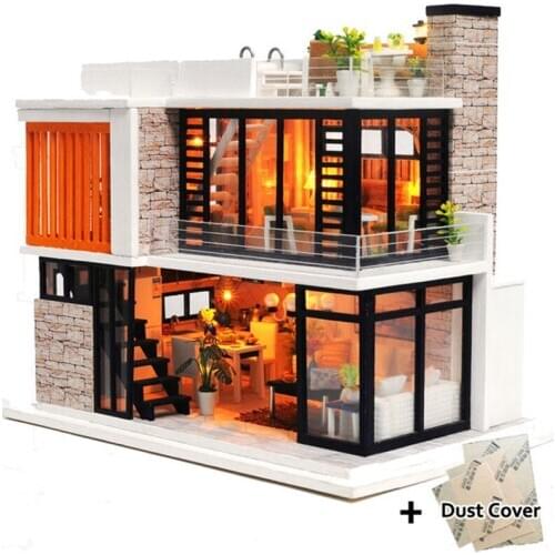Miniatura Doll Birthday Gift Houses Miniature Dollhouse Assemble DIY Doll House Toy Wooden Toys With Furniture Dust Cover LED