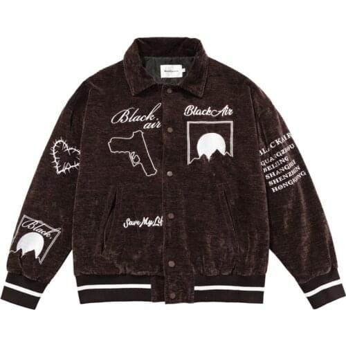 Harajuku Streetwear Oversize Baseball Jackets Man Embroidered Gun Leong Sleeve Bomber Coats Hip Hop Casual Fashion Tops