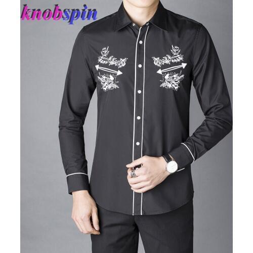 Brand Designer Shirt men 2019 New Arrival Long sleeve Chemise homme Elegant Embroidery Slim Casual business male dress Shirts