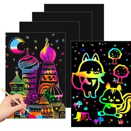 5 20 30 40pcs 25.8x18cm Scratch Paper Art Set Rainbow Magic Scratch Board Art Crafts Supplies Kits For Children Kids Girls Boys