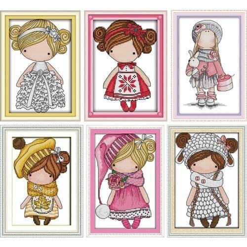 The Magic Doll Joy Sunday Stamped Cross Stitch Kit Pattern 14CT 11CT Counted Print Handmade Embroidery Needlework Home Decor Set