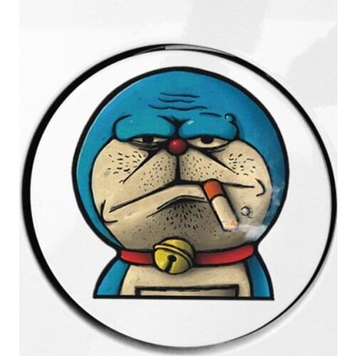 Doraemon Smoking Funny Cartoon Colorful Car Stickers Creative Decals Fuel Tank Cap Auto Tuning Styling 12*11CM