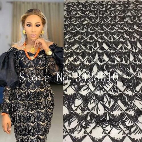 Nigerian Lace Fabric 2020 High Quality African Sheer Lace Fabric with 3D Sequin French Lace Wedding Dress X2173