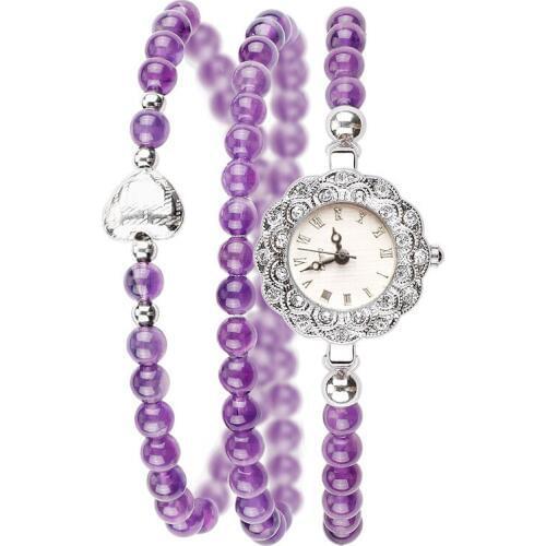New Arrival Brand Women Natural Purple Crystal Bracelet Watch National Style Chain Bracelet Watch Crystals Chain Bangle Watch