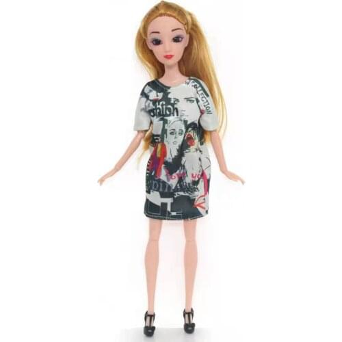 1/6 BJD Clothes for Barbie Doll Dress Head Print Pattern Princess Outfits Casual Wear 11.5" Dollhouse Accessories Toys Girl Gift
