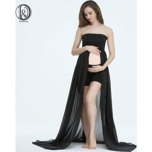 Photography Prop Pregnancy Cotton Tube Dress with Chiffon Maternity Gown Women Costume for Photo Shooting Accessories