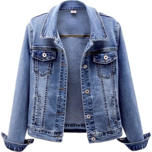 Autumn Plus Size Women Elasticity Denim Jacket Vintage Long Sleeve Slim Short Jeans Coat Casual Student Basic Coats tide H1277