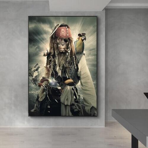 Pirate monkey At Sea Canvas Painting Locomotive Party Panda Vintage Posters and Prints Vessel Wall Pictures for Living Room
