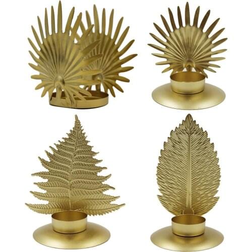 Golden Leaf Wrought Iron Candle Holder Sturdy Candlestick Easy To Install Durable Candle Cup Home Decoration Justifiable