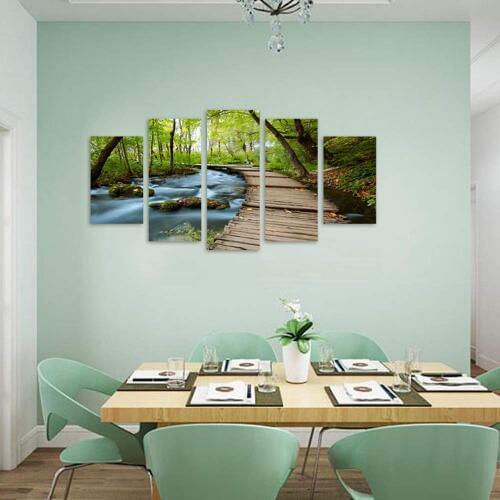 Canvas Posters Home Decor Living Room HD Prints Pictures 5 Pieces Forest Lake Flowing Water Natural Landscape Paintings Wall Art