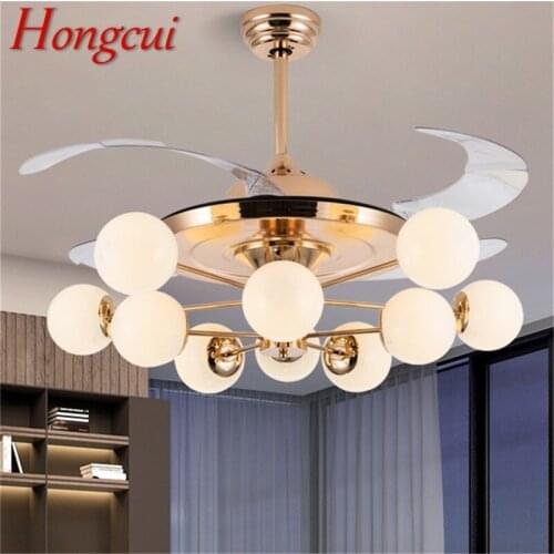Hongcui Ceiling Fan Light Invisible Luxury Branch Lamp With Remote Control Modern LED Gold For Home Living Room