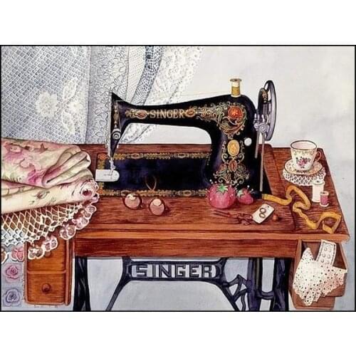 Retro Sewing Machine 5D DIY Diamond Painting Home Decoration Full Square / Round Drill Rhinestone Mosaic Cross Stitch Embroidery