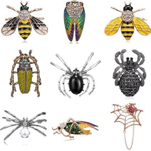 Rinhoo Fashion Yellow Bee Beetle Spider Brooches Women Statement Small Scarf Pins Insect Brooches Collar Jewelry Banquet Gifts