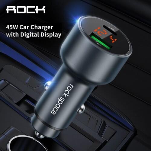 ROCK 45W Fast PD Car Charger for iPhone 12 Pro Max Digital Display Type C Quick Charge Car Charger for Xiaomi Mi Samsung Huawei