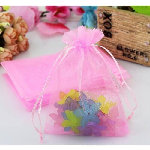 Jewelry Gifts Packaging Pouches 7x9cm 100pcs/lot Pink Drawstring Organza Bags for Candy Ring Earring Necklace Jewelry Beads Pack