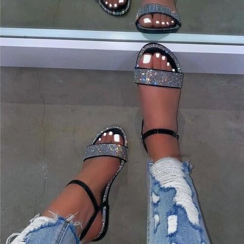 TELOTUNY sandals Women 2021 Summer Flat Round Toe Casual Sandals Crystal Buckle Strap Outdoor Beach Breathable Roman Shoes