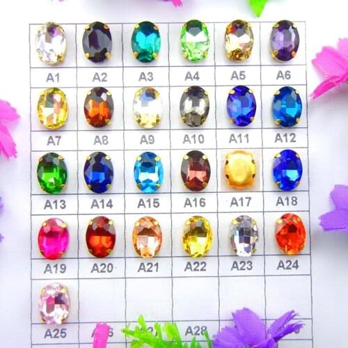 Glass Crystal Gold claw settings 7 sizes Various colors mix Oval shape Sew on rhinestone beads garments shoes accessories diy