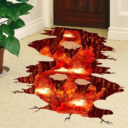 3D three-dimensional simulation wall stickers dormitory room floor stickers creative personality stickers volcanic lava