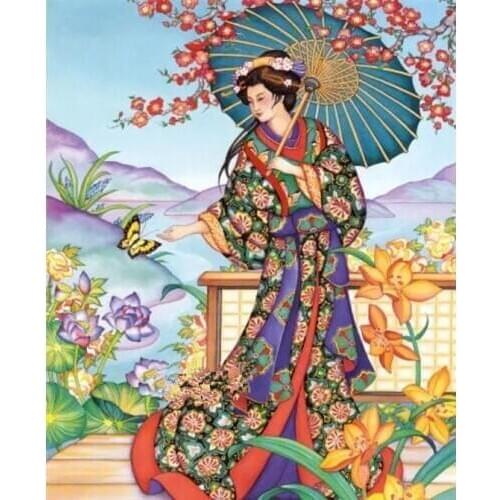 Japanese kimono ladies 5 Needlework Cross stitch 14CT Unprinted Embroidery kits Arts Cross-Stitching,DIY Handmade Home Decor