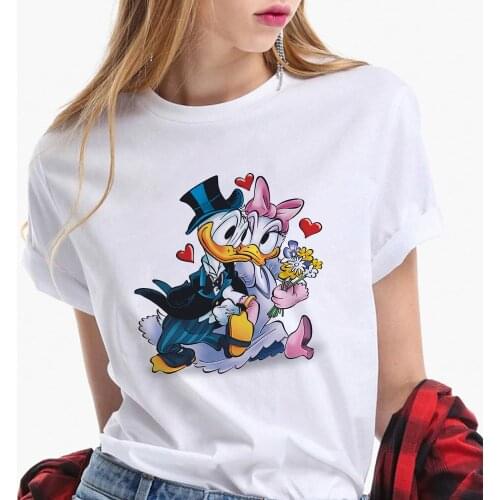 Women Summer Short Sleeve T Shirts Donald Duck Print Love Couple Tshirt Loose White O-neck Female Harajuku T-shirts Women Tops