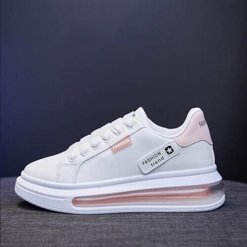 Women Casual Shoes Platform Air Cushion Skateboard Shoe Durable Leather Sneakers Sports Walking Flat Shoes Height Increase 4 cm