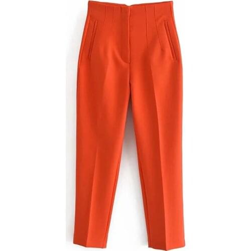 XNWMNZ Za women Pantalon candy colors Ankle-Length Slim OL Office high waist Pencil pants Female pocket fashion Suits Trousers