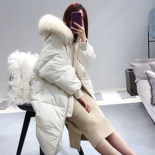 Winter Down Jacket Womne Long Warm Real Raccoon Fur Collar Coat Female Woman Parkas Fashion Korean Clothes Abrigo Mujer WPY1848