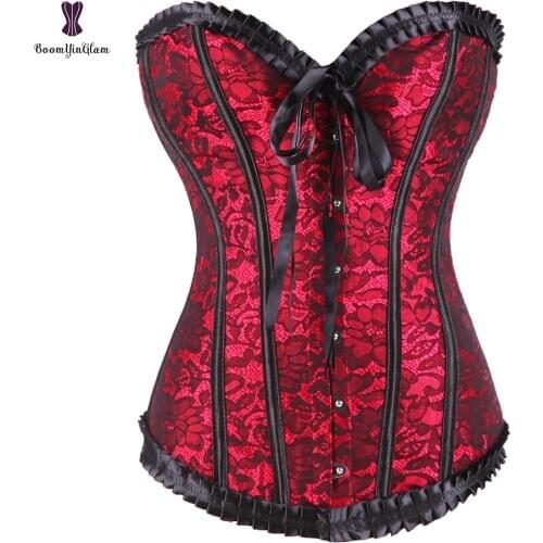 Women Corset Steampunk Gothic Purple Red Lace Up Overbust Waist Trainer Bustier Cincher Top Plus Size Underwear Corselet