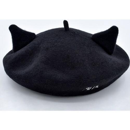 2019 New letter embroidery cat ears wool female cute beret fashion painter hat suitable for sweet girl BLM31
