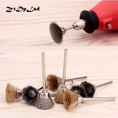 ZtDpLsd 6pcs/lot 16mm Brass U-shaped Steel Wire Wheel Brushes for Grinder Rotary Tool Polishing Brush Dremel Accessories