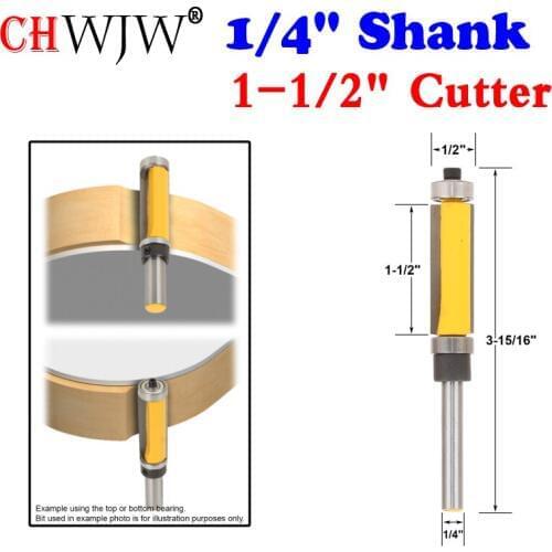 1PC 1/4" Shank Flush Trim Router Bit Top & Bottom Bearing - 1-1/2"H For Woodworking Cutting Tool - CHWJW 14982