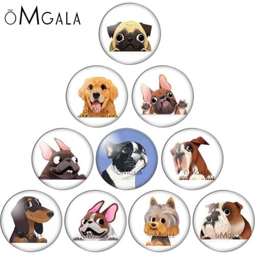 Cartoon Lovely Art Dog Animals 10pcs 12mm/18mm/20mm/25mm Round photo glass cabochon demo flat back Making findings