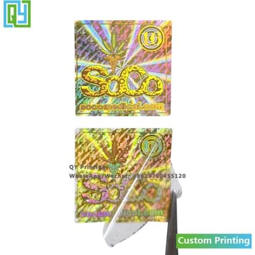 10000pcs 20x20mm Free Shipping Custom Made 3D Golden Foil Hologram Stickers Shiny Gold Holographic Packaging One Time Used Label