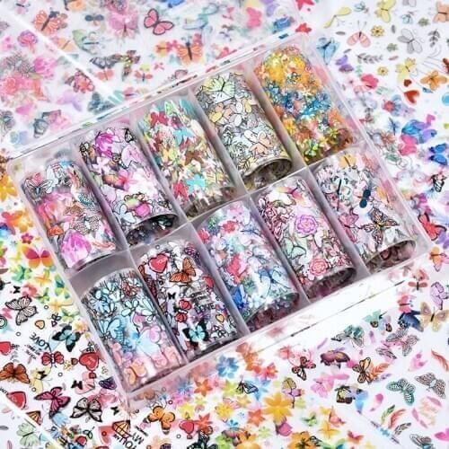 100x4cm Butterfly Nail Foil Sticker Nail Art Transfer Foils Manicuring DIY sparkly AB Color UV Gel Wraps Nail Adhesive Decals 34