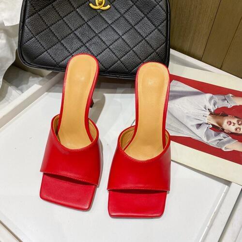 2020 European And American Minimalist-Style Fine with High Heels Slippers Fashion Square Head Slippers