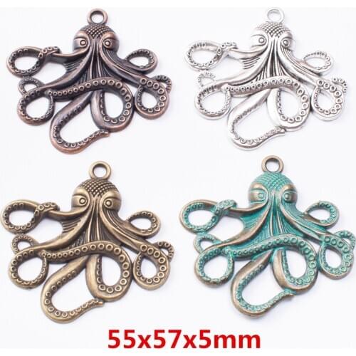 5 pieces of retro metal zinc alloy octopus pendant for DIY handmade jewelry necklace making 7360B