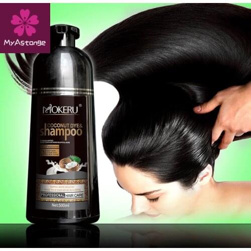 500ml Natural Organic Coconut Oil Essence Black Hair Dye Shampoo Covering Gray Hair Permanent Hair Color Dye Shampoo