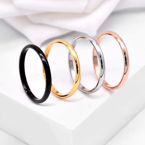 Stainless steel couple rings for women men ring anillos de acero inoxidable para mujer, 2mm smooth gold color ring bague jewelry