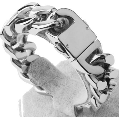 20mm Polished 316L Stainless Steel Silver Color Bracelet for Men Silver Color Curb Cuban Link Unisex Mens Jewelry