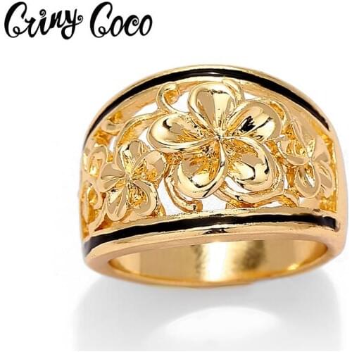 Cring Coco 2020 Rings for Women Fashion Goldren Frangipani Flower Jewelry Classic Designer Ladies Hawaii Polynesian Ring Summer