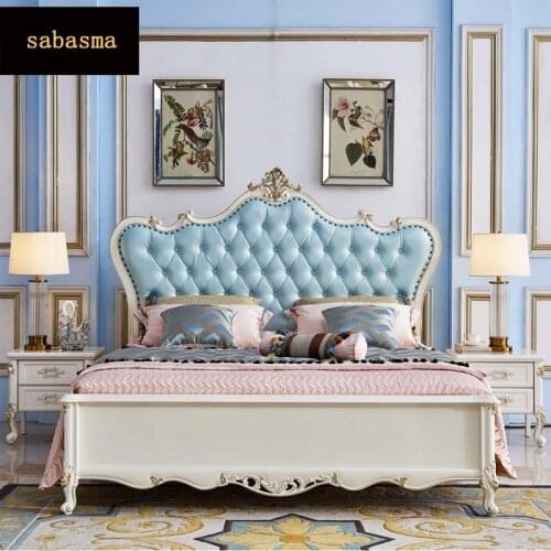 European bed double bed 1.8 meters of solid wood master bedroom European wedding bed light luxury leather bed