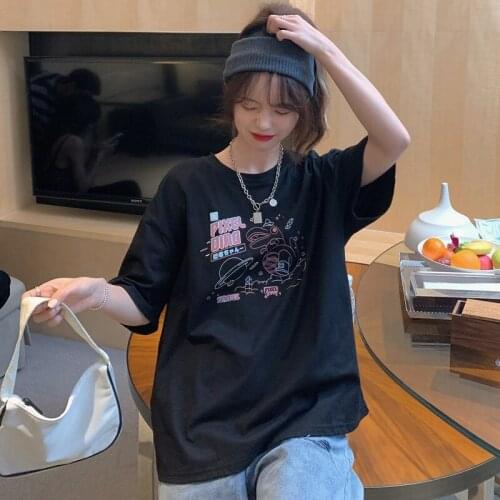 Female Korean Harajuku Cute Cartoon Print Loose Tshirt Womens T-shirts Tops Japanese Kawaii Ladies Ulzzang Clothes For Women