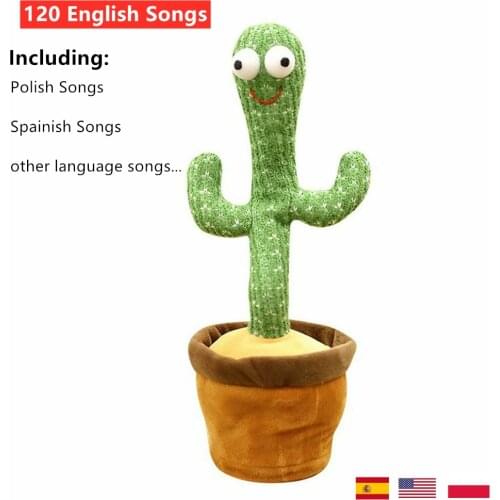 Cactus Plush Toy Electronic Dancing Toy with Spainish Song Plush Dancing Cactus Early Childhood Education Toy for Children 32cm