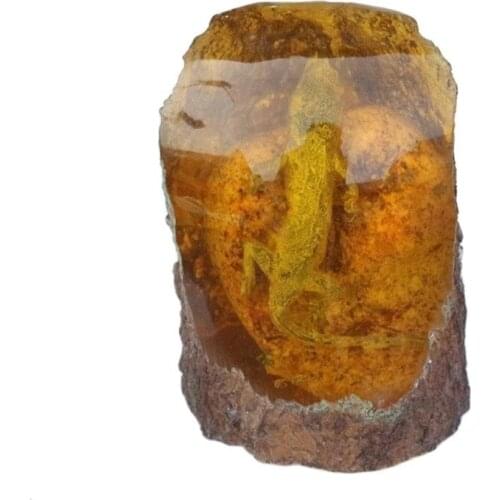 Chinese Collectible Rare Amber Inner Inlay Gecko True Insect Specimens Animal Statue Small Gift