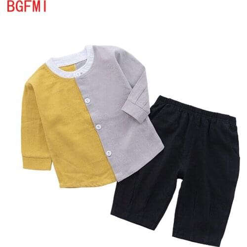 Spring and summer Childrens 2piece suit Middle and small children baby Korean version Round neck Boy girl Cotton Outfits set