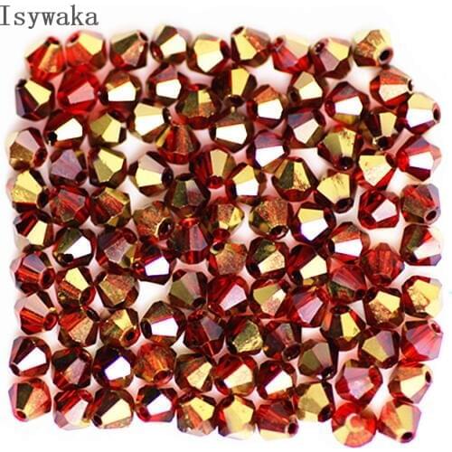 Isywaka Red Golden Color 100pcs 4mm Crystal Beads Bicone Stone Jewelry Findings Tassel Lariat Earring Glass Quartz Accessories