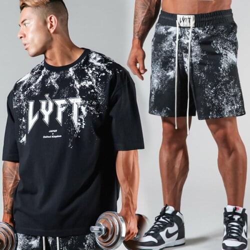 LYFT muscle brothers summer fitness shorts mens tie dyed cotton loose sports large short sleeve shorts suit